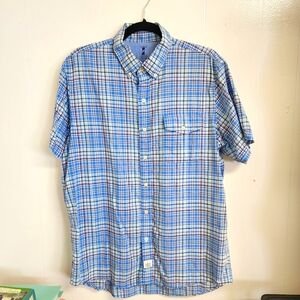 IZOD Seaside Poplin sun-faded classics button-down shirt, Large, Lt Blue stripes